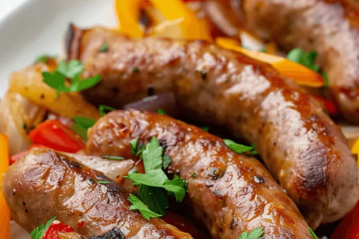Plump Italian sausages are browned to perfection and nestled among sautéed yellow and red bell peppers and onions. A sprinkle of fresh parsley adds a pop of color to this classic comfort food favorite.