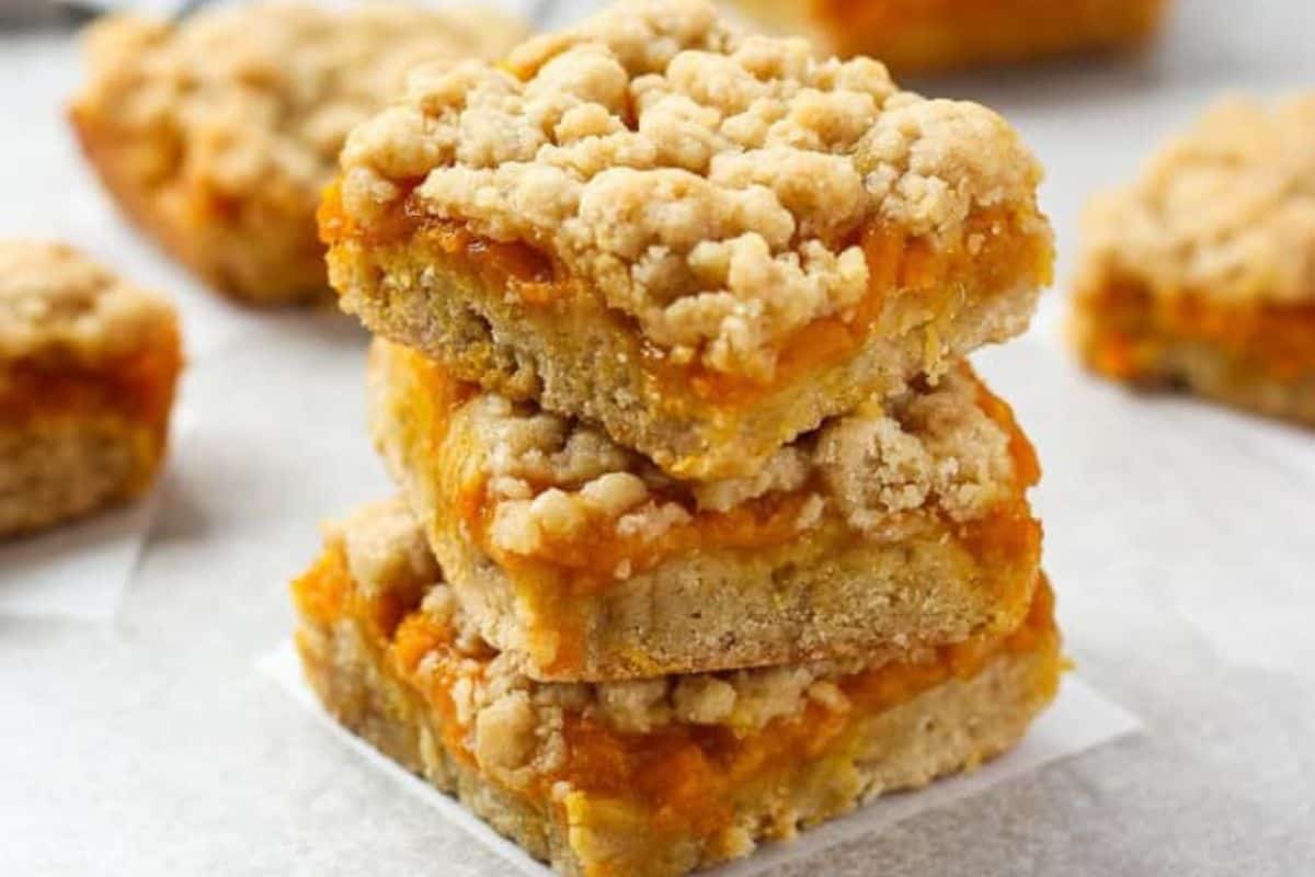 A close-up of a stack of mano crumb bars.