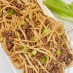A of platter of mongolian ground beef noodles.