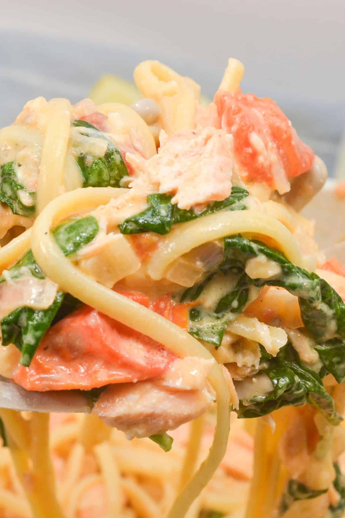 A close up of the fished spaghetti dish.