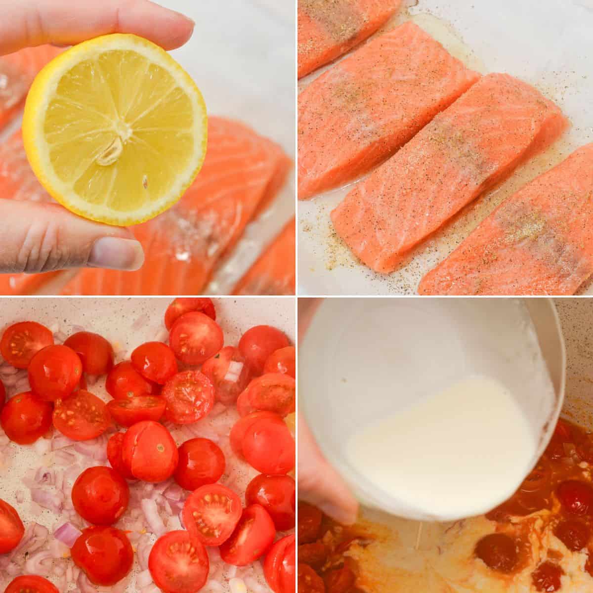 Preparing the fish and the vegetables for the dish.