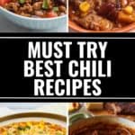 Four bowls of chili with various toppings are shown around a bold text that reads "Must Try Best Chili Recipes," highlighting a delicious selection of the best chili creations. The website itisakeeper.com is featured at the bottom.
