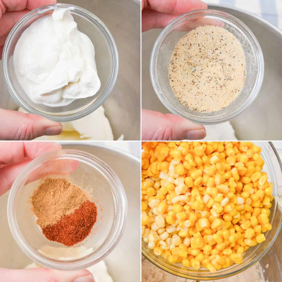 Mixing the corn with the seasonings.